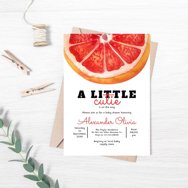 Invitation Baby shower d'agrumes d'aquarelle de pamplemousse  (Créateur téléchargé)