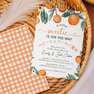 Invitation Baby shower d'agrumes orange En vichy fruits rusti
