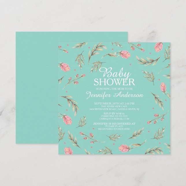 Invitation Baby shower Dainty Rose Roses filles (Devant / Derrière)