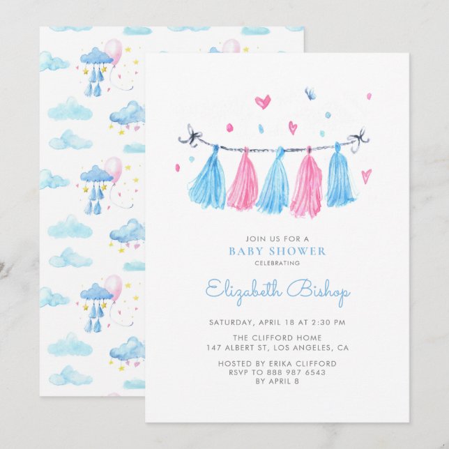 Invitation Baby shower d'alliages rose et bleu (Devant / Derrière)