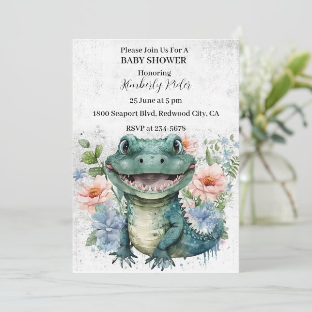 Invitation Baby shower d'alligator adorable (Debout devant)