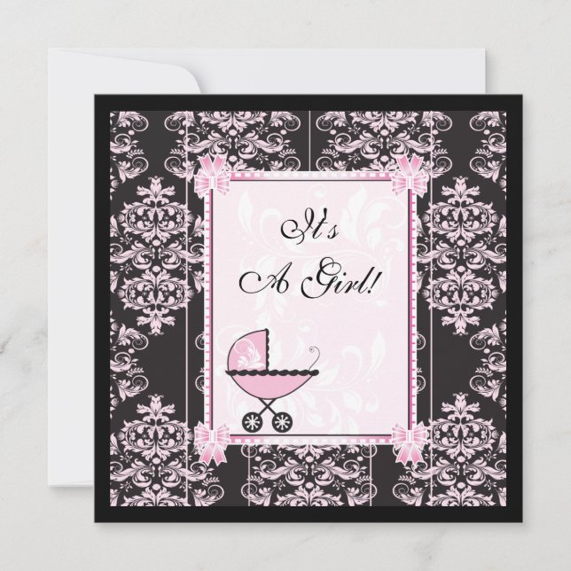 Invitation Baby shower Damas rose et noir (Devant)