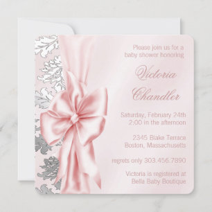 Invitation Baby Shower Damassé Rose et Gris