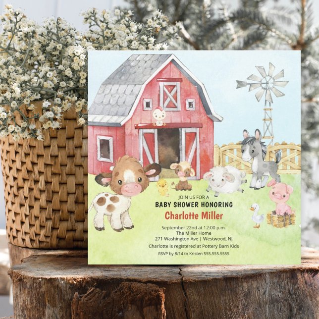 Invitation Baby shower d'amis de Cute Barnyard (Créateur téléchargé)