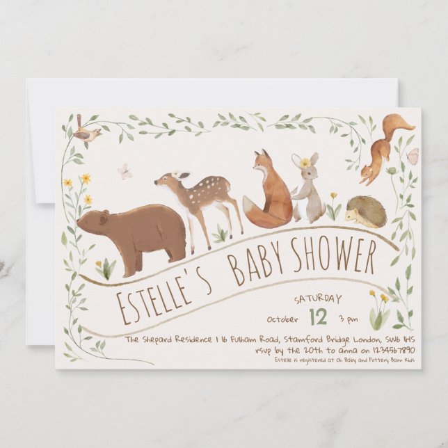 Invitation Baby shower d'amis de la forêt (Devant)