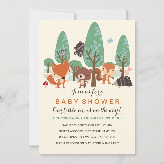 Invitation Baby shower d'Amis du bois mignon (Devant)