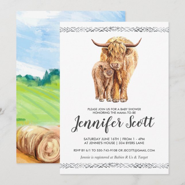 Invitation Baby shower d'amour de la vache (Devant / Derrière)