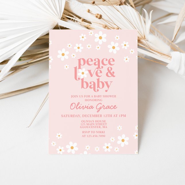 Invitation Baby shower d'amour de paix Daisy Pink (Créateur téléchargé)