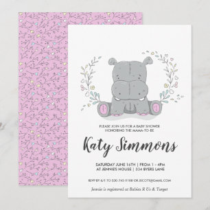 Invitation Baby shower d'amour hippo