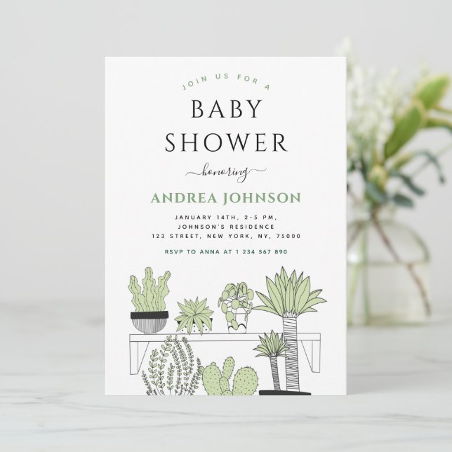 Invitation Baby shower d'amour Plante Plante à pots verts (Debout devant)