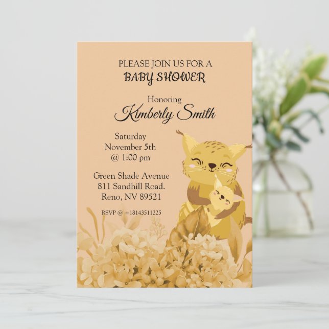 Invitation Baby shower d'amour pour maman chat (Debout devant)