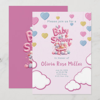 Invitation Baby shower d'amour rose