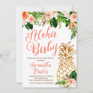 Invitation Baby shower d'ananas à Aloha floral tropical