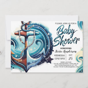 Invitation Baby shower d'Ancre aquarelle chic
