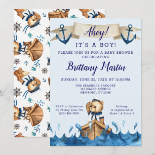 Invitation Baby shower d'Ancre nautique bleu