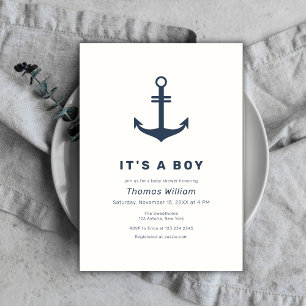 Invitation Baby shower d'Ancres nautiques élégant bleu marine