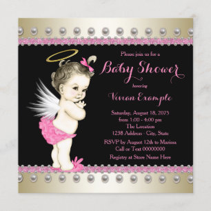 Invitation Baby shower d'Ange noir et or rose
