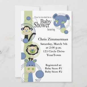 Invitation Baby shower d'animaux bleus et verts pour les garç