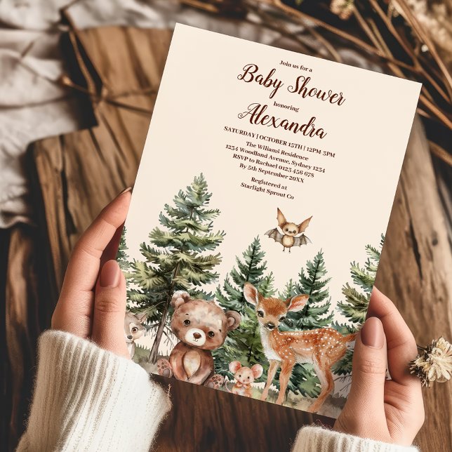 Invitation Baby shower d'animaux de bois doux (Créateur téléchargé)