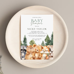 Invitation Baby shower d'animaux de bois mignons Boho