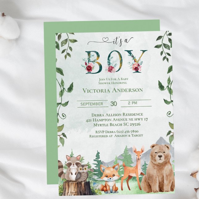 Invitation Baby shower d'animaux de bois mignons Boy (Créateur téléchargé)