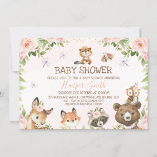Invitation Baby shower d'animaux de bois rose