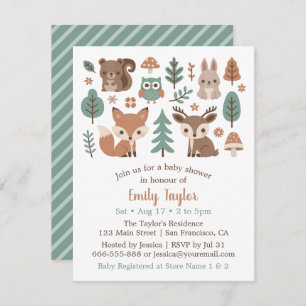 Invitation Baby shower d'animaux de bois rustiques mignons