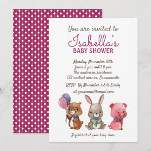 Invitation Baby shower d'animaux de couleur d'eau douce