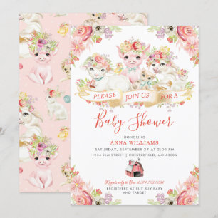Invitation Baby shower d'animaux de ferme de pays d'aquarelle
