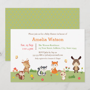 Invitation Baby shower d'animaux de forêt colorés en bois mig