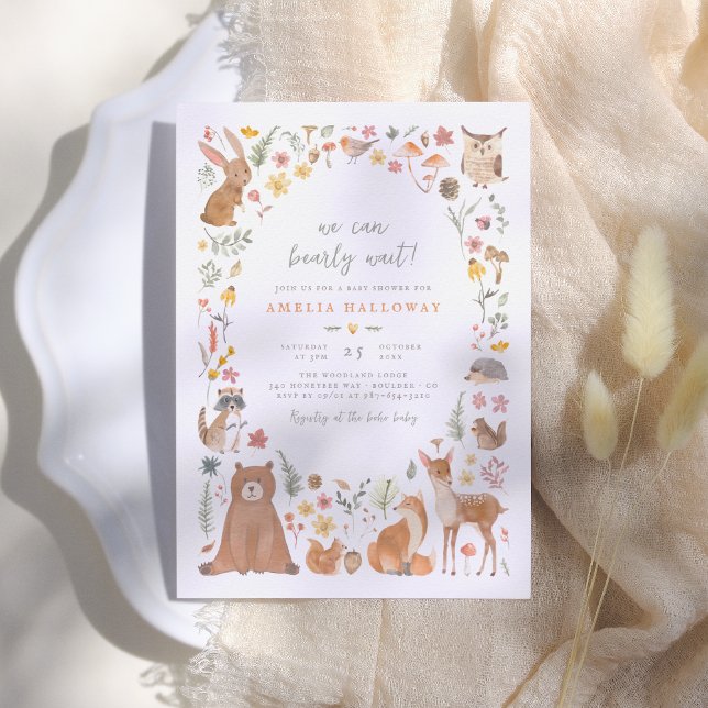 Invitation Baby shower d'animaux de forêt de Bearly Wait Wood (Créateur téléchargé)