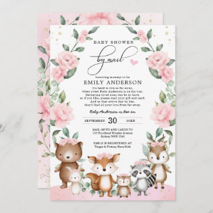Invitation Baby shower d'animaux de forêt rose pâle