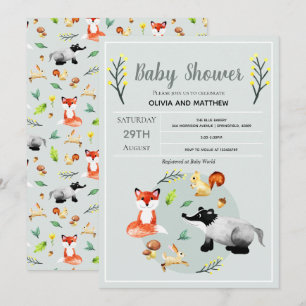 Invitation Baby shower d'animaux de forêt rustique