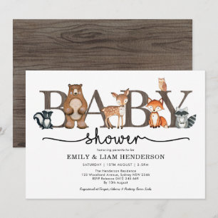 Invitation Baby shower d'animaux de forêt rustique