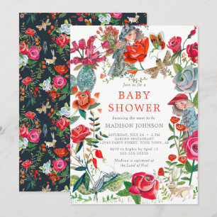 Invitation baby shower d'animaux de jardin rose à fleurs