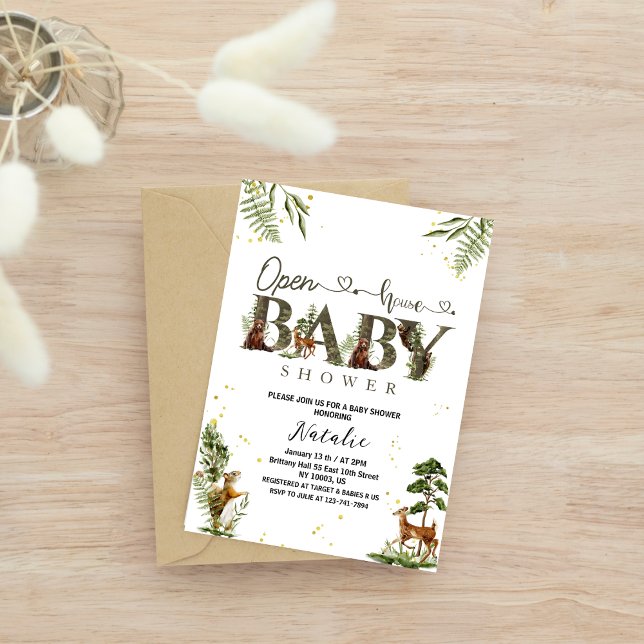 Invitation baby shower d'animaux de la forêt de la maison ouv (Créateur téléchargé)