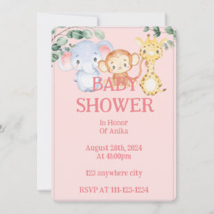 Invitation baby shower d'animaux de la jungle