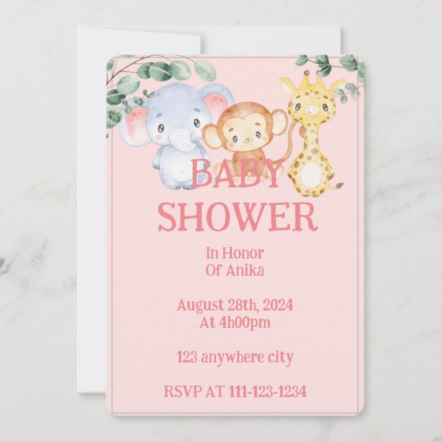 Invitation baby shower d'animaux de la jungle (Devant)