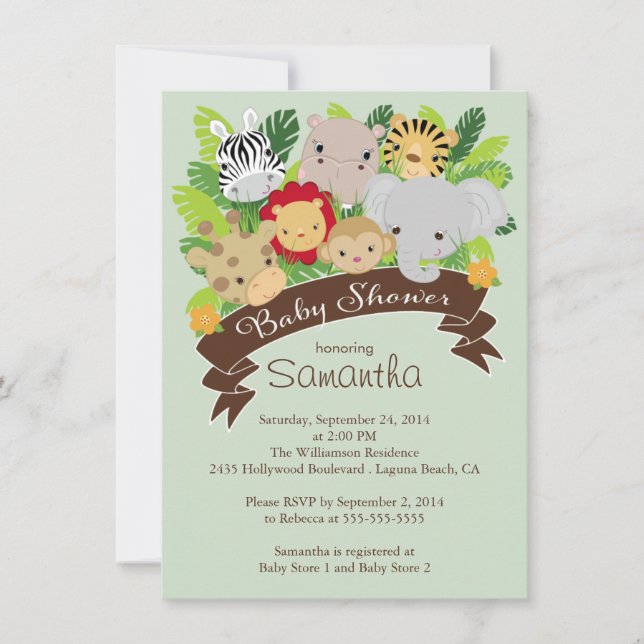 Invitation Baby shower d'animaux de la Jungle moderne (Devant)