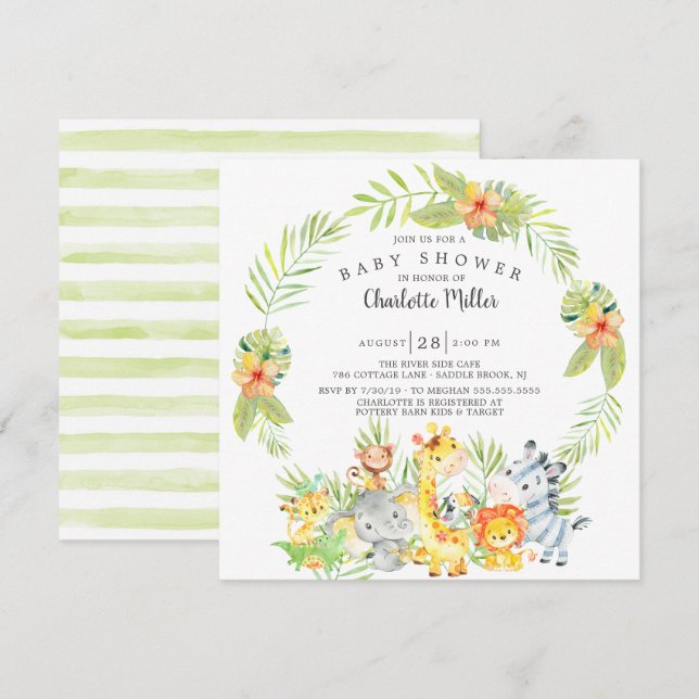 Invitation Baby shower d'animaux de la jungle neutre (Devant / Derrière)