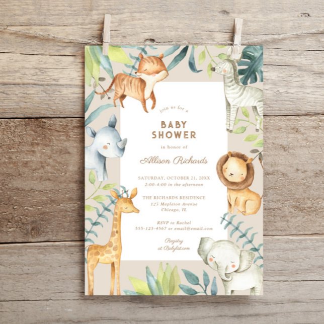 Invitation Baby shower d'animaux de safari de saumons kéta ne (Créateur téléchargé)