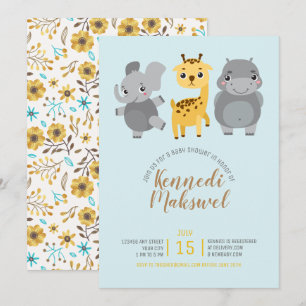 Invitation Baby shower d'animaux de zoo mignons