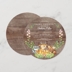 Invitation Baby shower d'animaux rustiques en bois