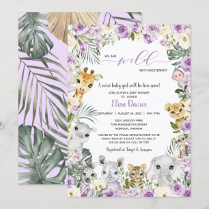 Invitation Baby shower d'animaux sauvages de la jungle fleuri