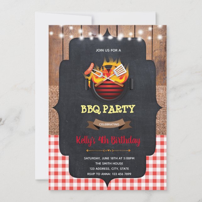Invitation Baby shower d'anniversaire BBQ (Devant)