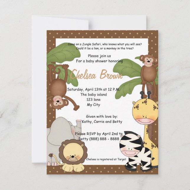 Invitation baby shower d'anniversaire du safari da (Devant)