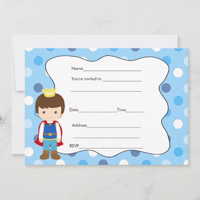 Invitation Baby shower d'anniversaire Prince Rempl (Devant)