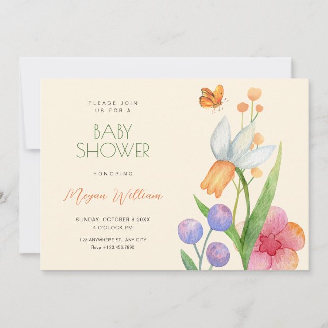 Invitation Baby shower d'aquarelle (Devant)