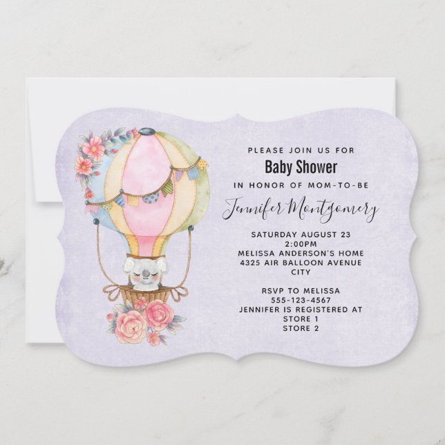 Invitation Baby shower d'aquarelle à bulle d'air chaud (Devant)