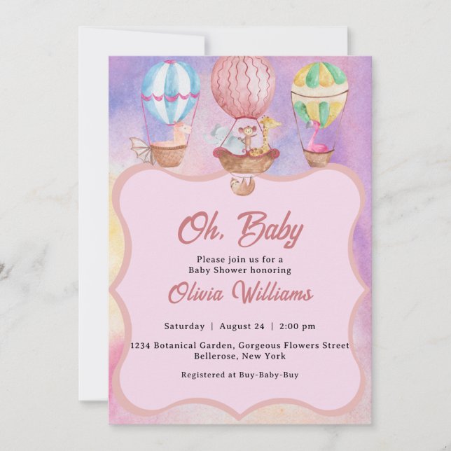 Invitation Baby shower d'aquarelle Animaux (Devant)